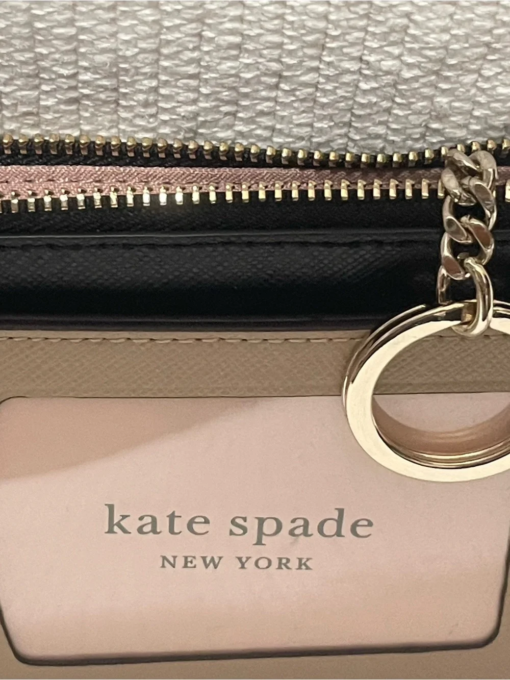kate spade Two-Tone Tan and Black ID Card Holder with Key Ring